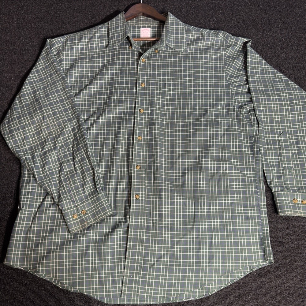 Brooks Brothers Men's Green Plaid Dress Shirt Size XL, Excellent Condition
